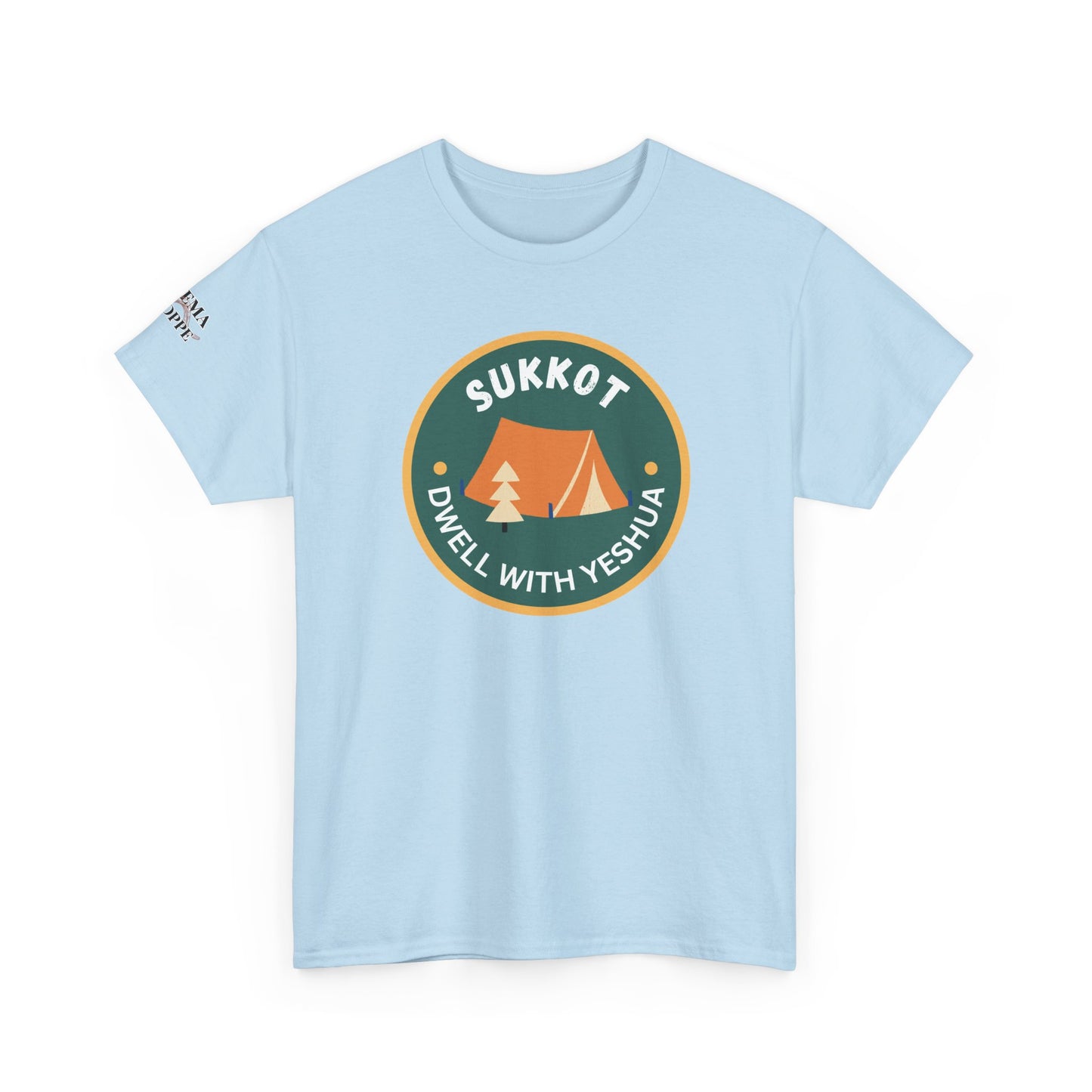 Sukkot Camping Tee — “Dwell With Yeshua” Biblical Feast T‑Shirt