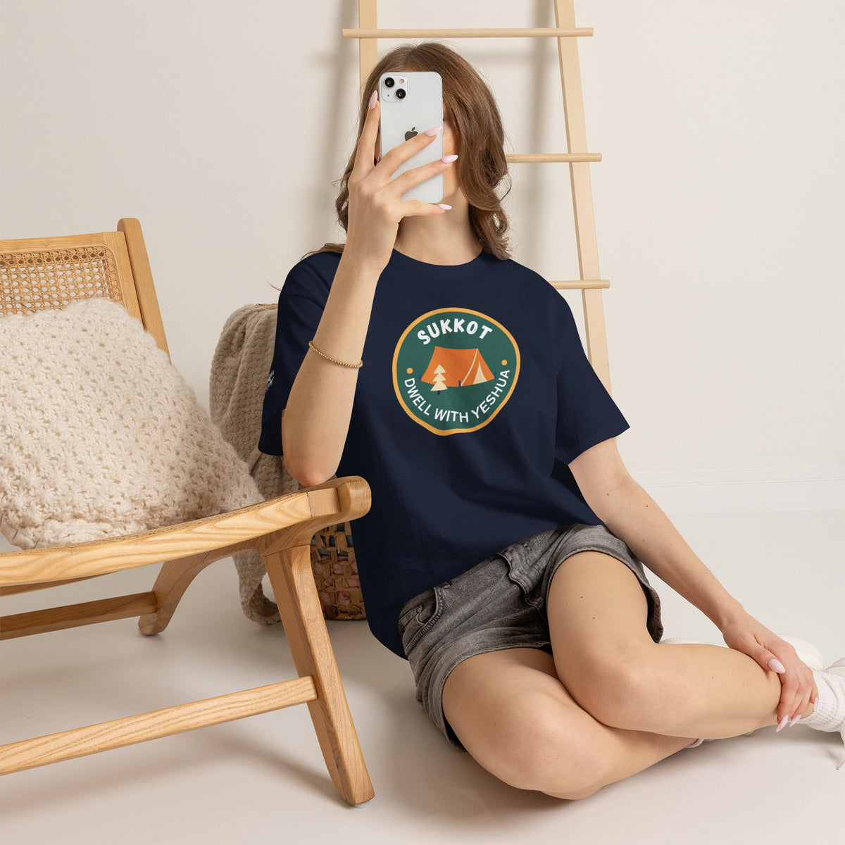 Sukkot Camping Tee — “Dwell With Yeshua” Biblical Feast T‑Shirt