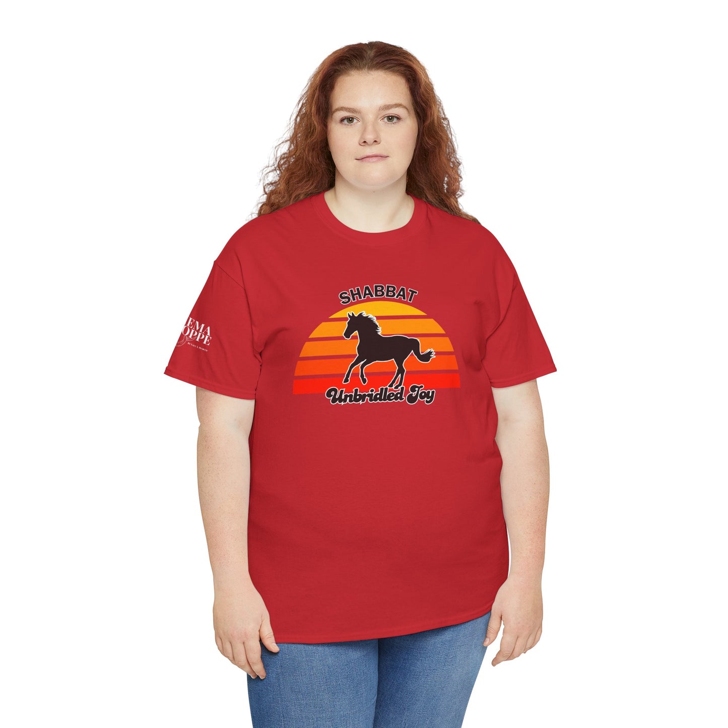 Shabbat Unbridled Joy Tee — Retro Horse Sabbath Sunset T‑Shirt