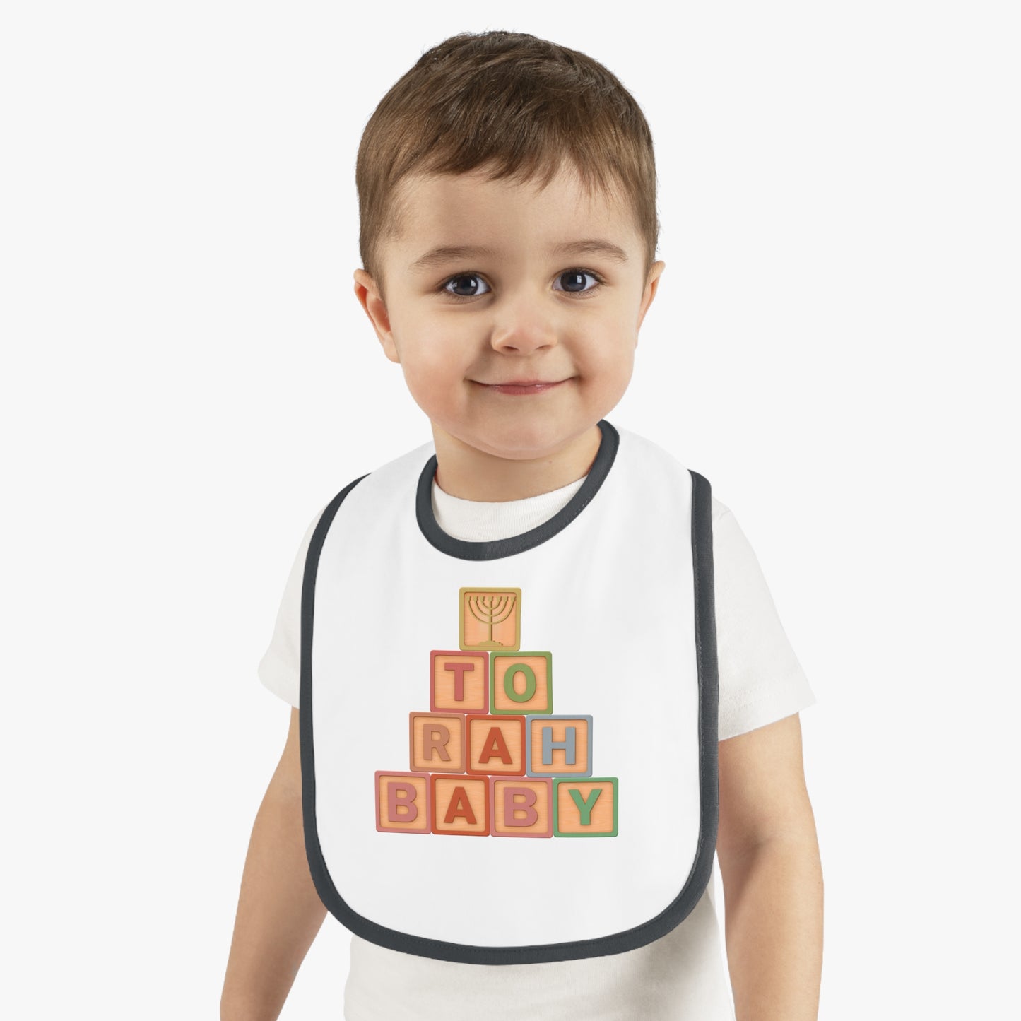 Torah Baby Menorah Blocks- Baby Contrast Trim Jersey Bib
