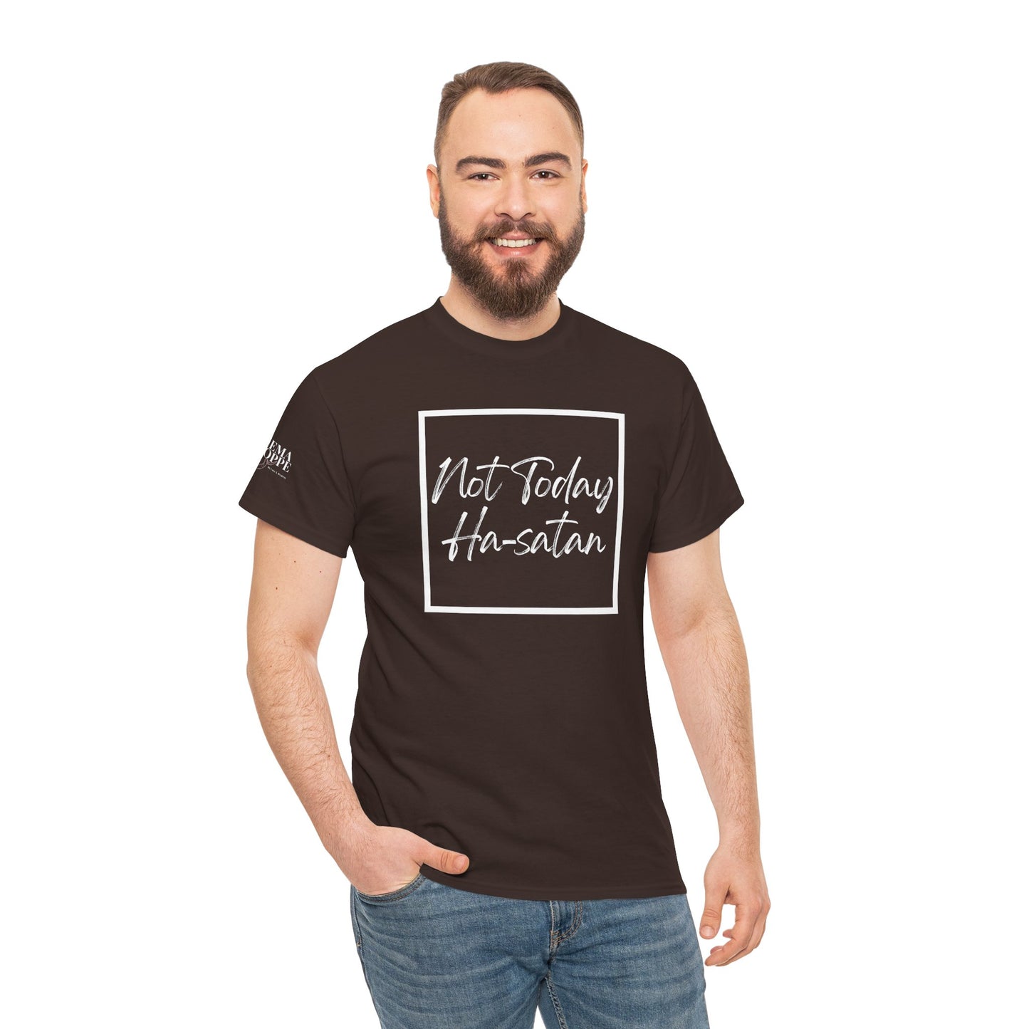 "Not Today Ha-satan" Cotton Tee Minimal Script Graphic Tee