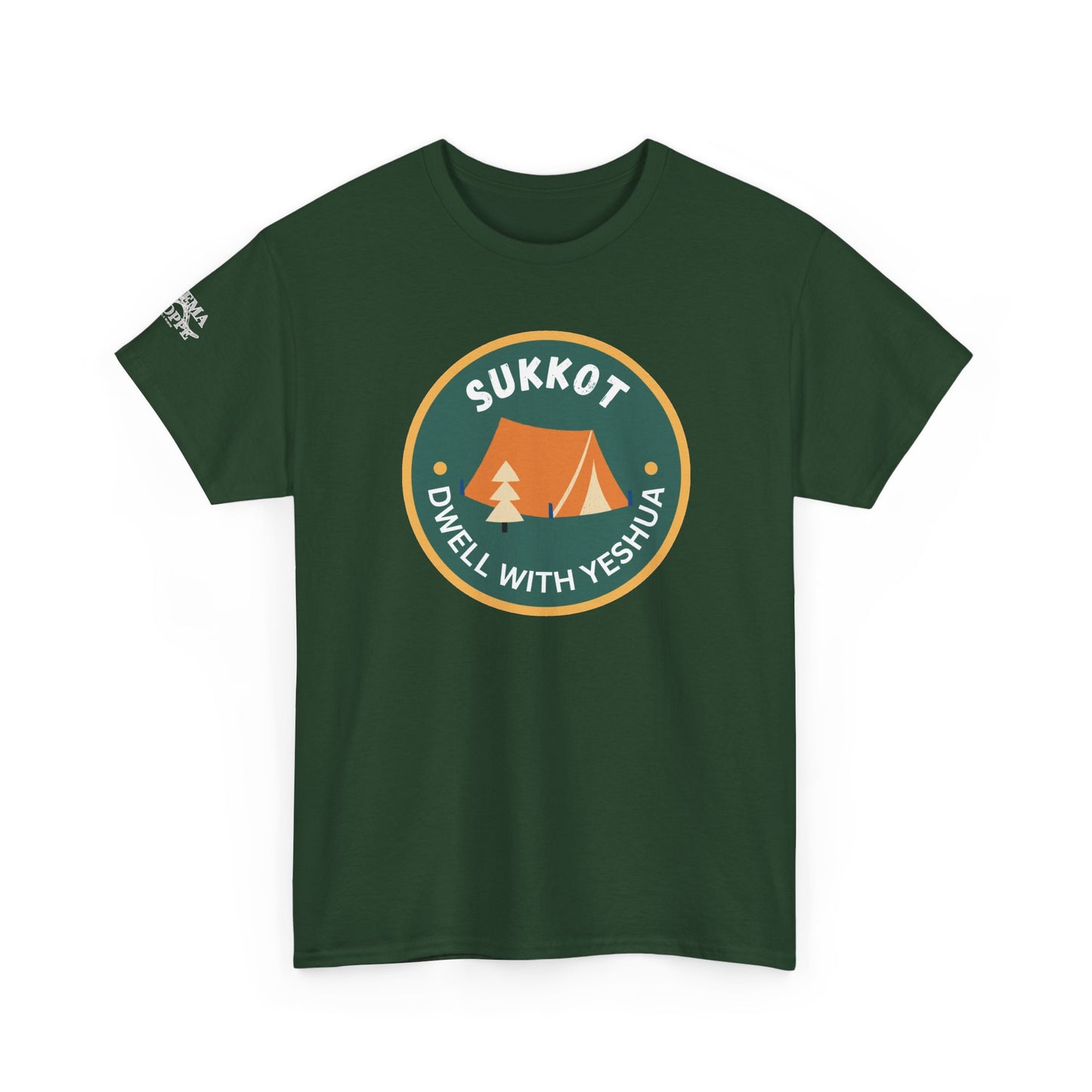 Sukkot Camping Tee — “Dwell With Yeshua” Biblical Feast T‑Shirt