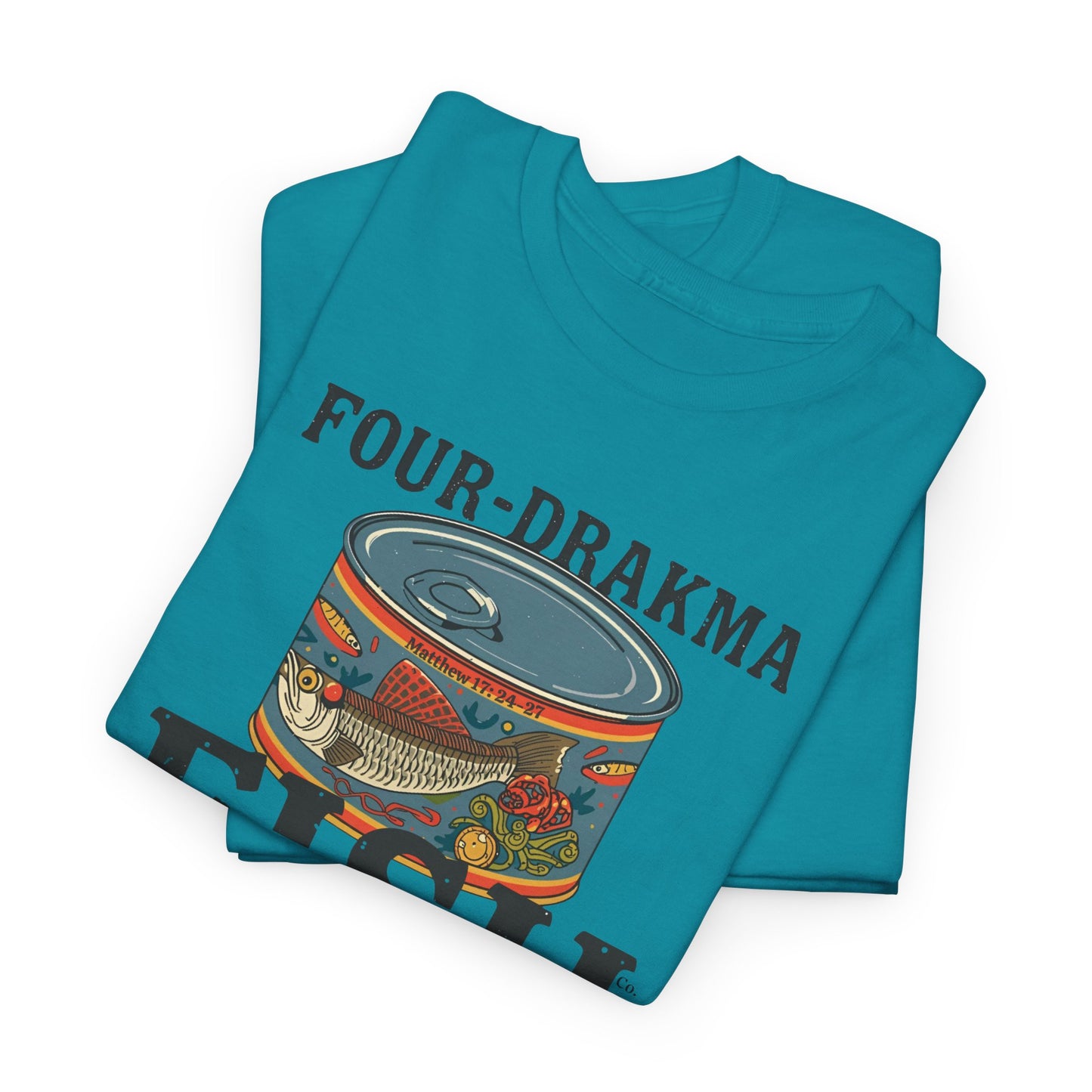 Vintage Four-Drachma Fish Co Matthew 17:24-27 Unisex Tee for Fishermen and Bible Enthusiasts