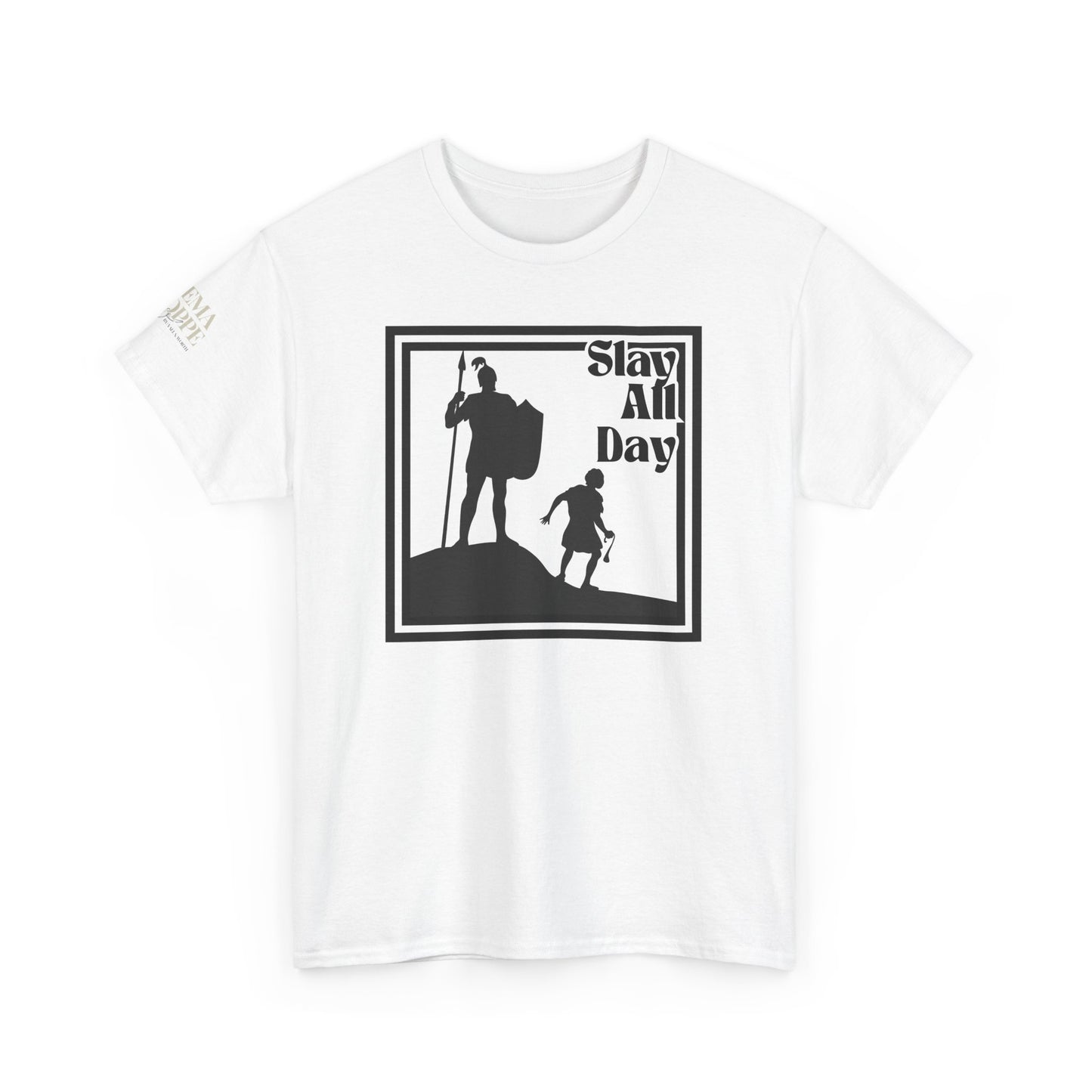 Slay All Day David and Goliath Unisex Heavy Cotton T-Shirt Biblical Humor Tee