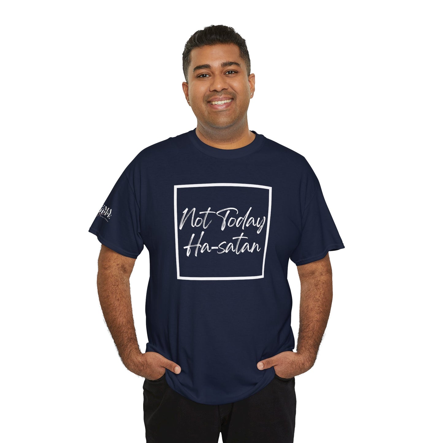 "Not Today Ha-satan" Cotton Tee Minimal Script Graphic Tee