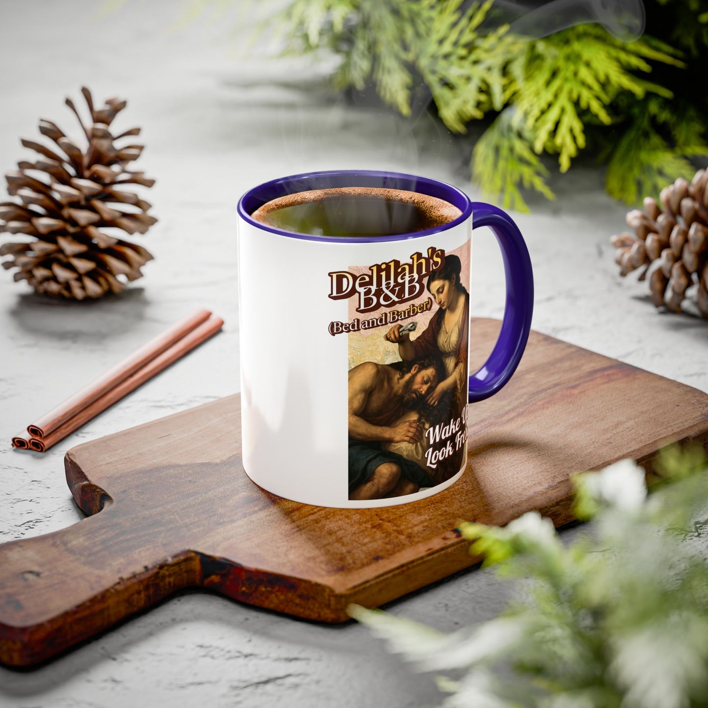 Funny Vintage Sampson Delilah's B&B Coffee Mug Bible Humor