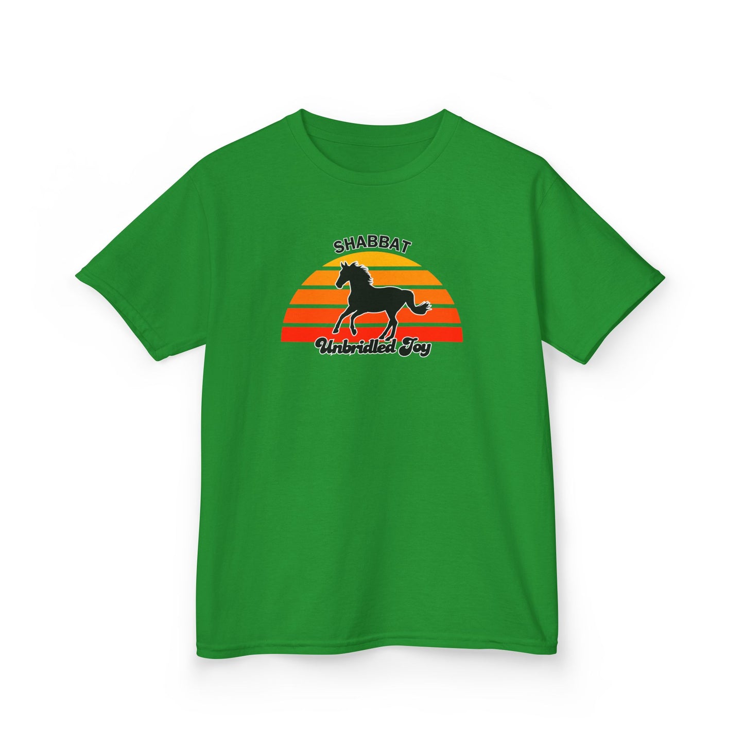 Kids T‑Shirt — 'Shabbat Unbridled Joy' Horse Sunset Graphic