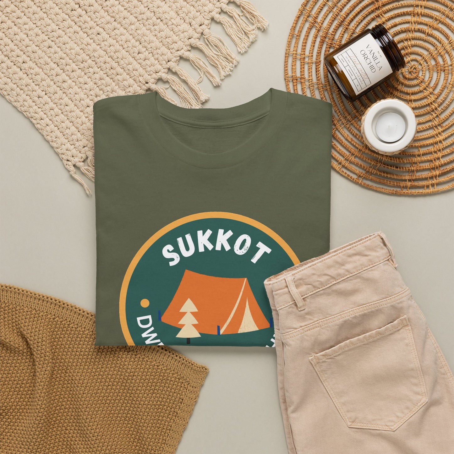 Sukkot Camping Tee — “Dwell With Yeshua” Biblical Feast T‑Shirt