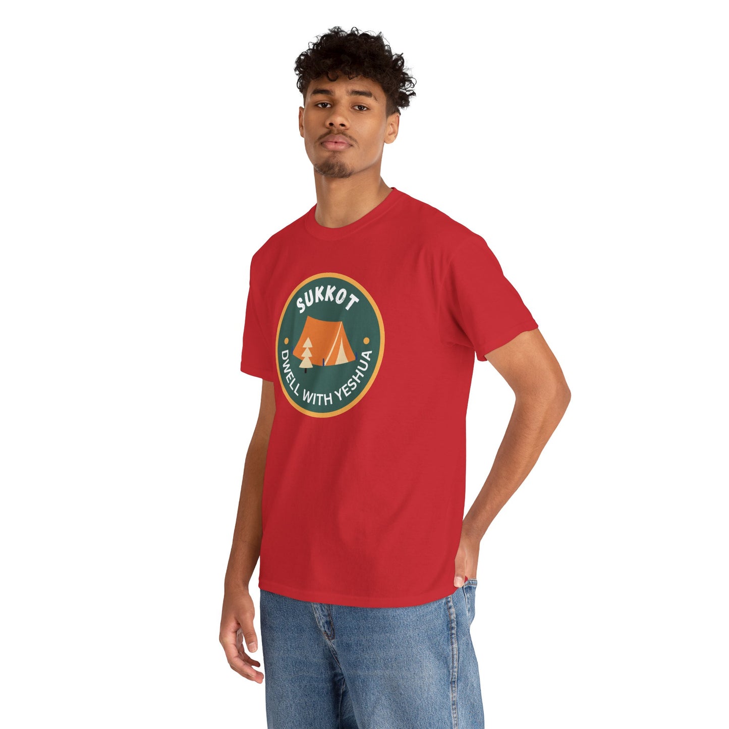 Sukkot Camping Tee — “Dwell With Yeshua” Biblical Feast T‑Shirt