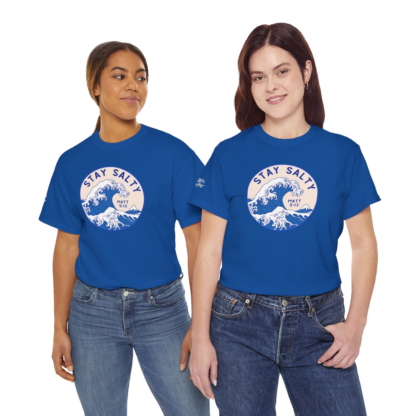 Stay Salty Surf T-Shirt — Coastal Wave Graphic with Matthew 5:13 (Hokusai-Inspired)