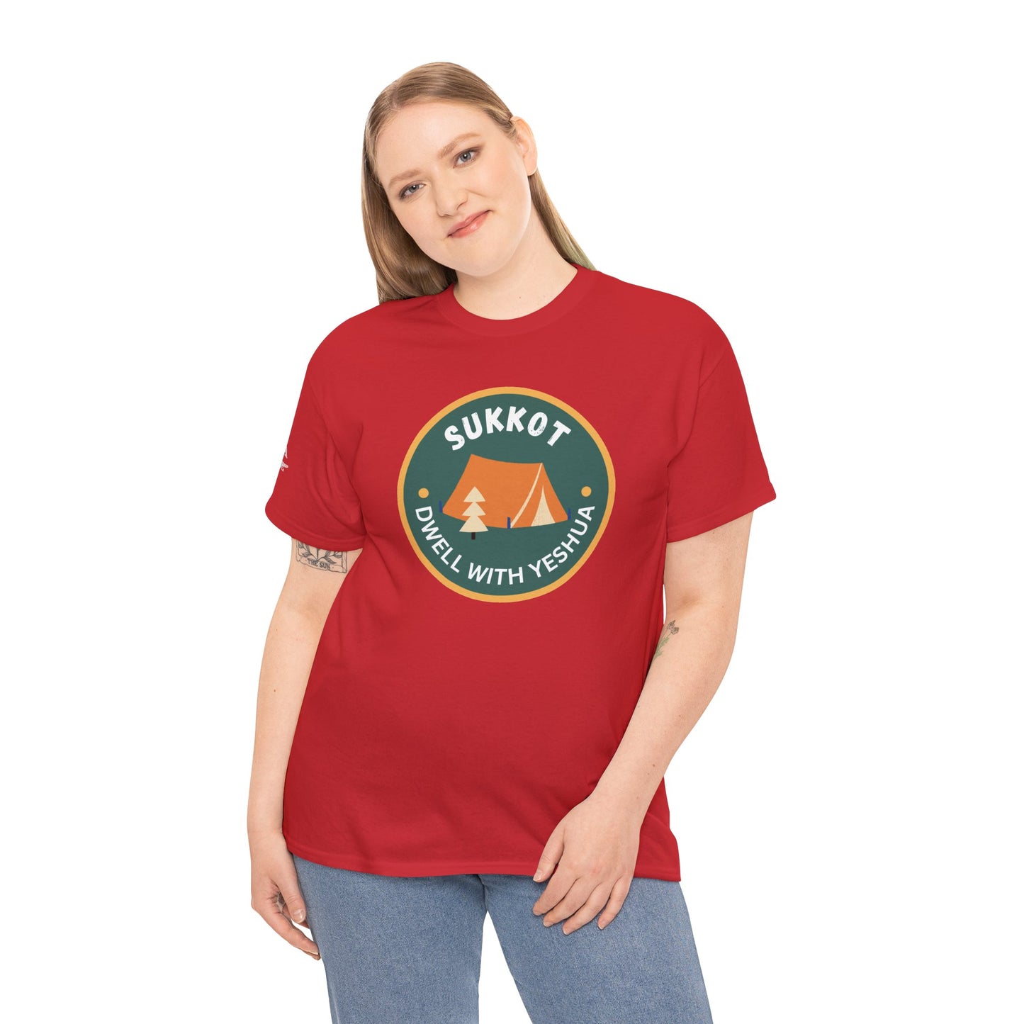 Sukkot Camping Tee — “Dwell With Yeshua” Biblical Feast T‑Shirt