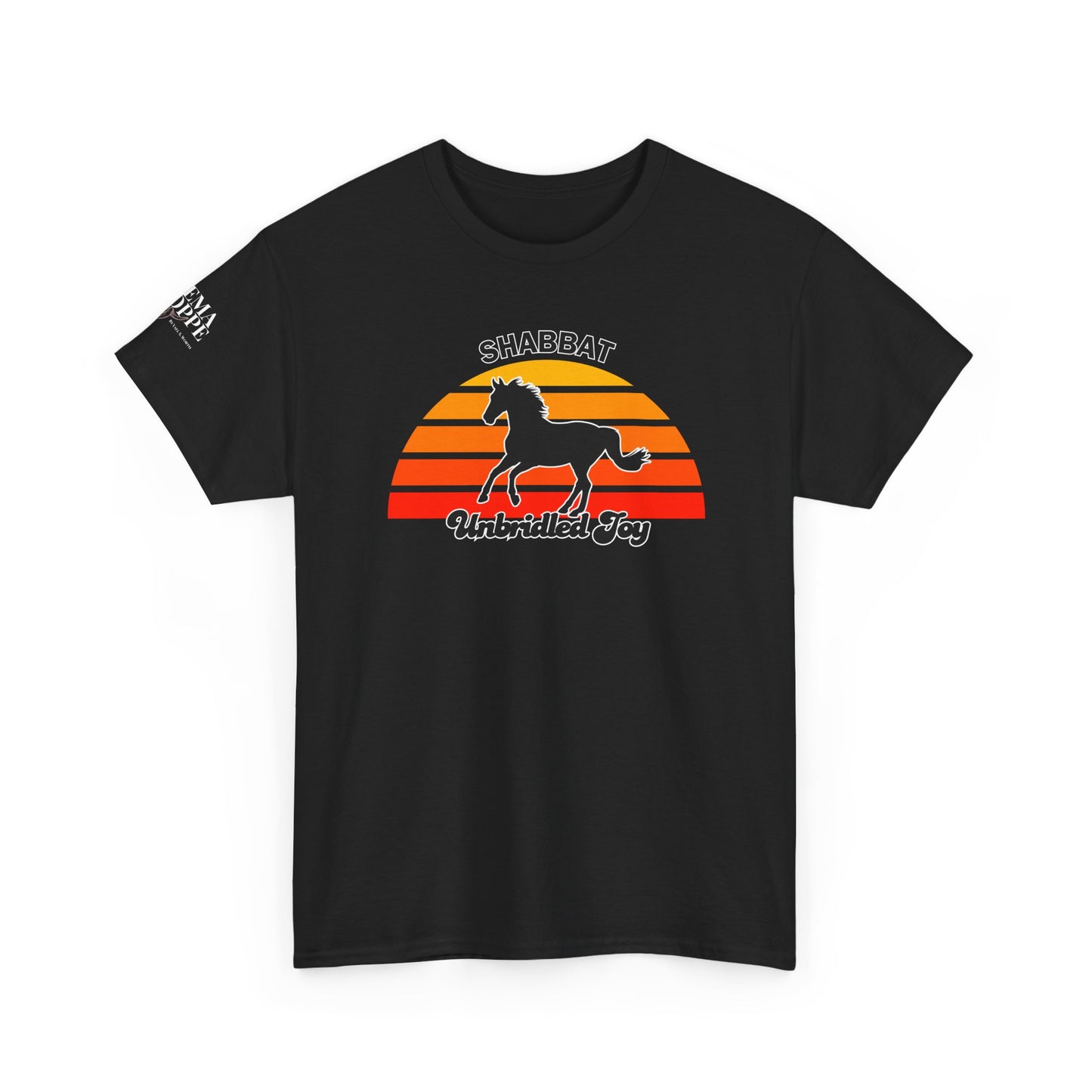 Shabbat Unbridled Joy Tee — Retro Horse Sabbath Sunset T‑Shirt
