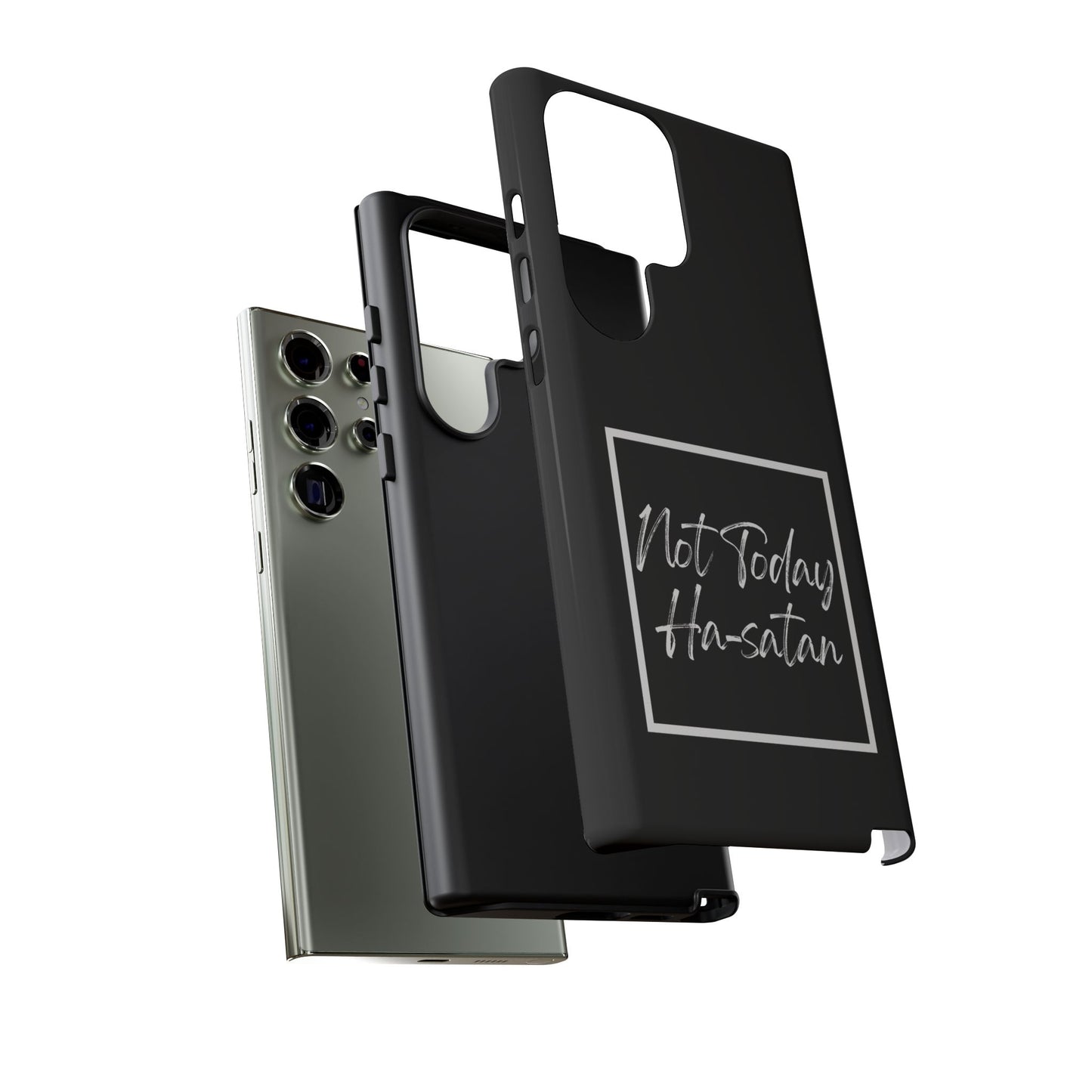 Phone Case- “Not Today Ha-satan” Black Tough Protective Cover Hebrew Humor