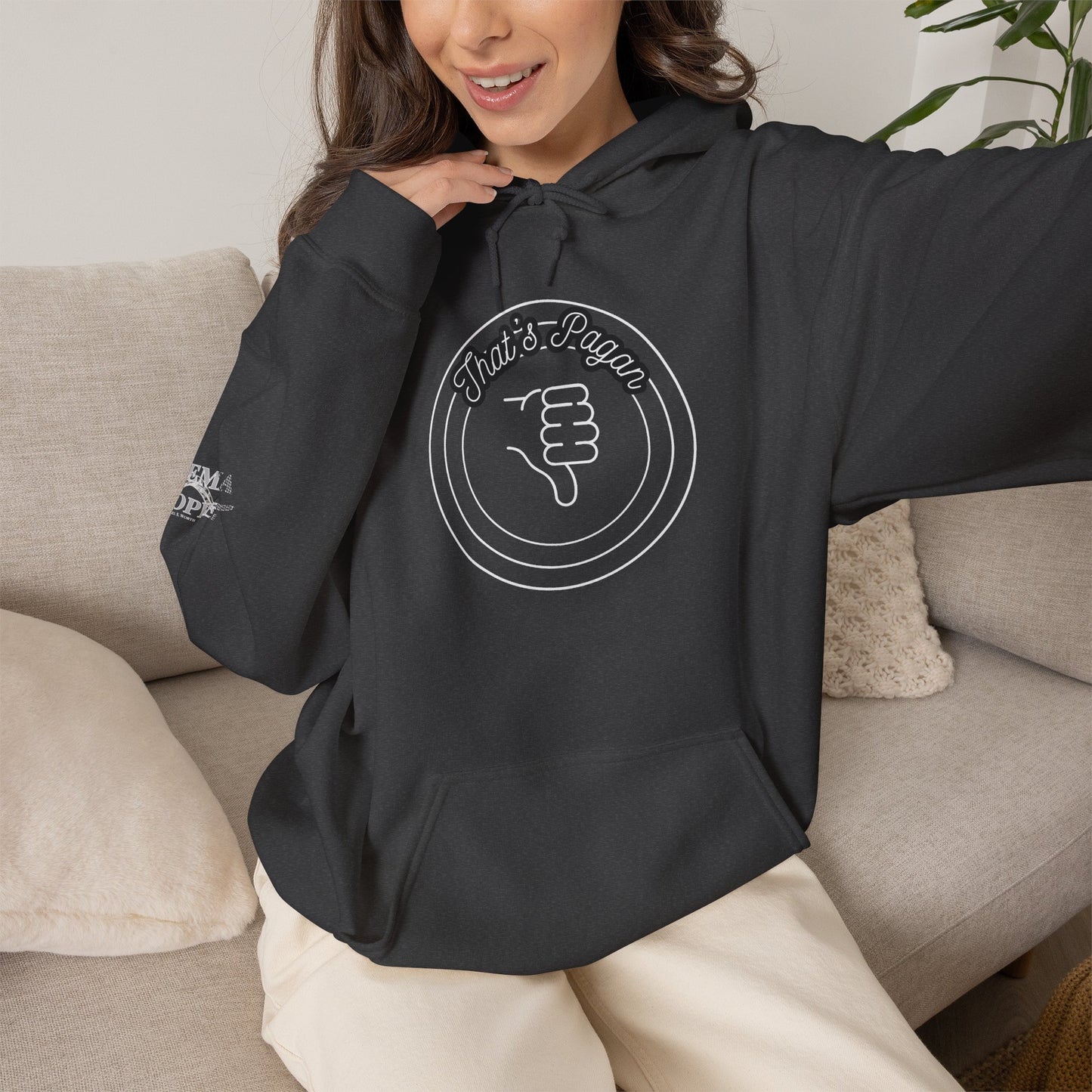 Thar's Pagan Thumbs Down Circle Hoodie — Retro Grunge Anti-Approval Graphic Sweatshirt