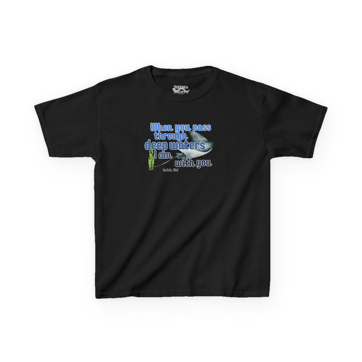 "When you pass through deep waters I am with you" Stingray Bible Verse Shirt Kid's Shirt