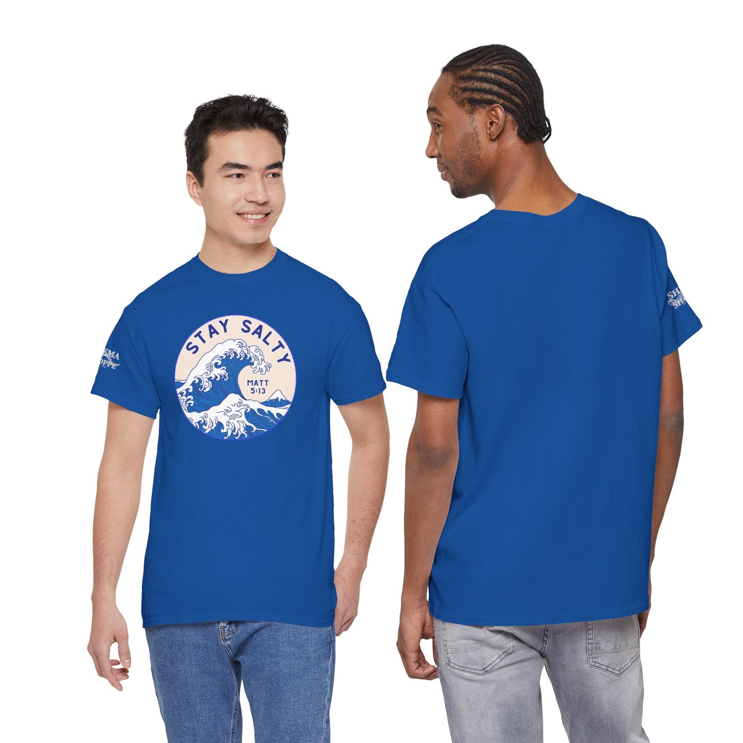 Stay Salty Surf T-Shirt — Coastal Wave Graphic with Matthew 5:13 (Hokusai-Inspired)