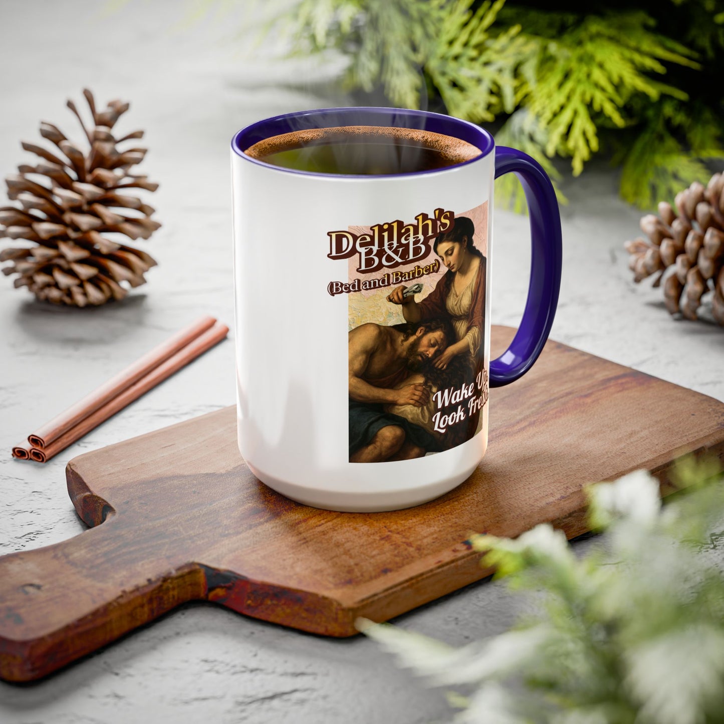 Funny Vintage Sampson Delilah's B&B Coffee Mug Bible Humor