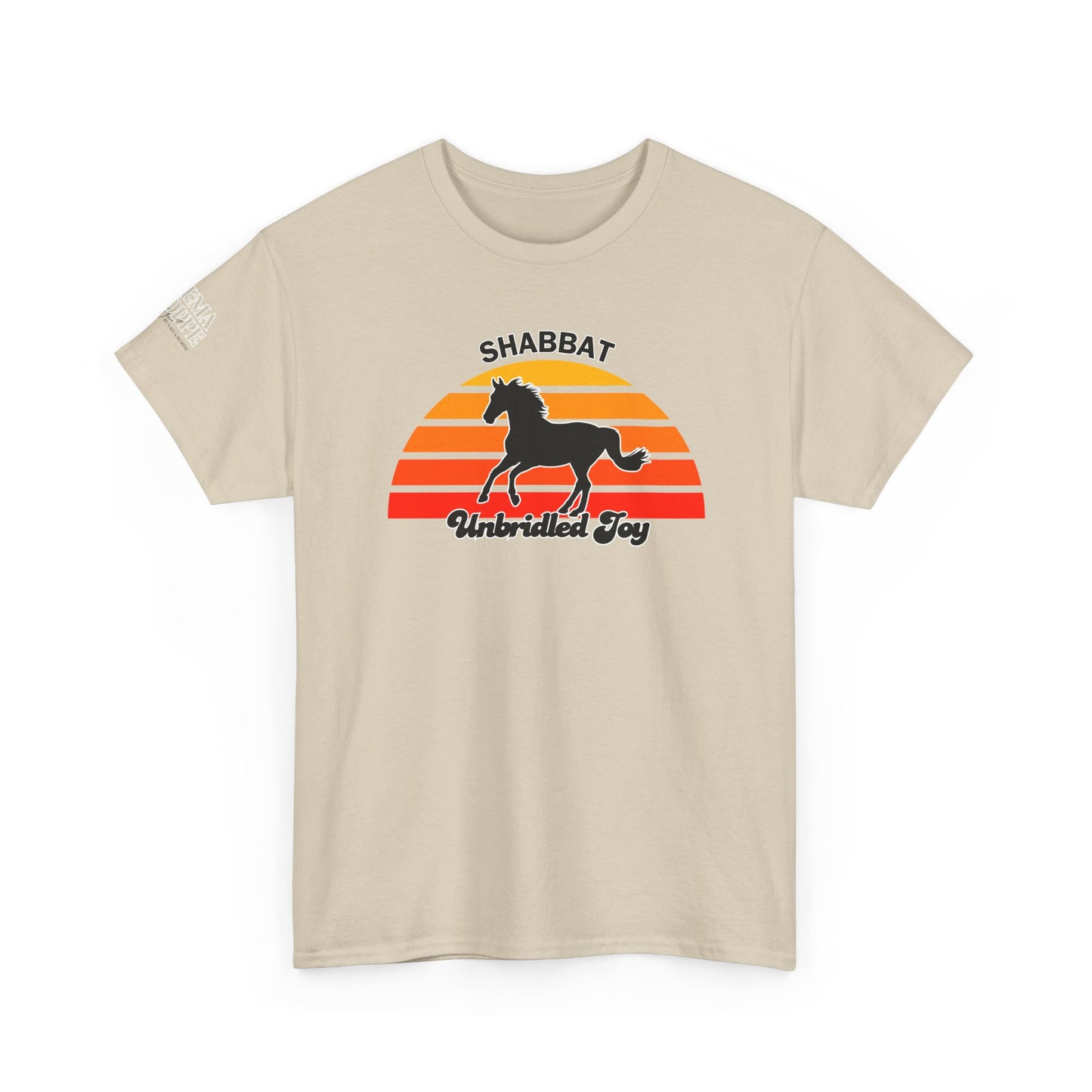 Shabbat Unbridled Joy Tee — Retro Horse Sabbath Sunset T‑Shirt