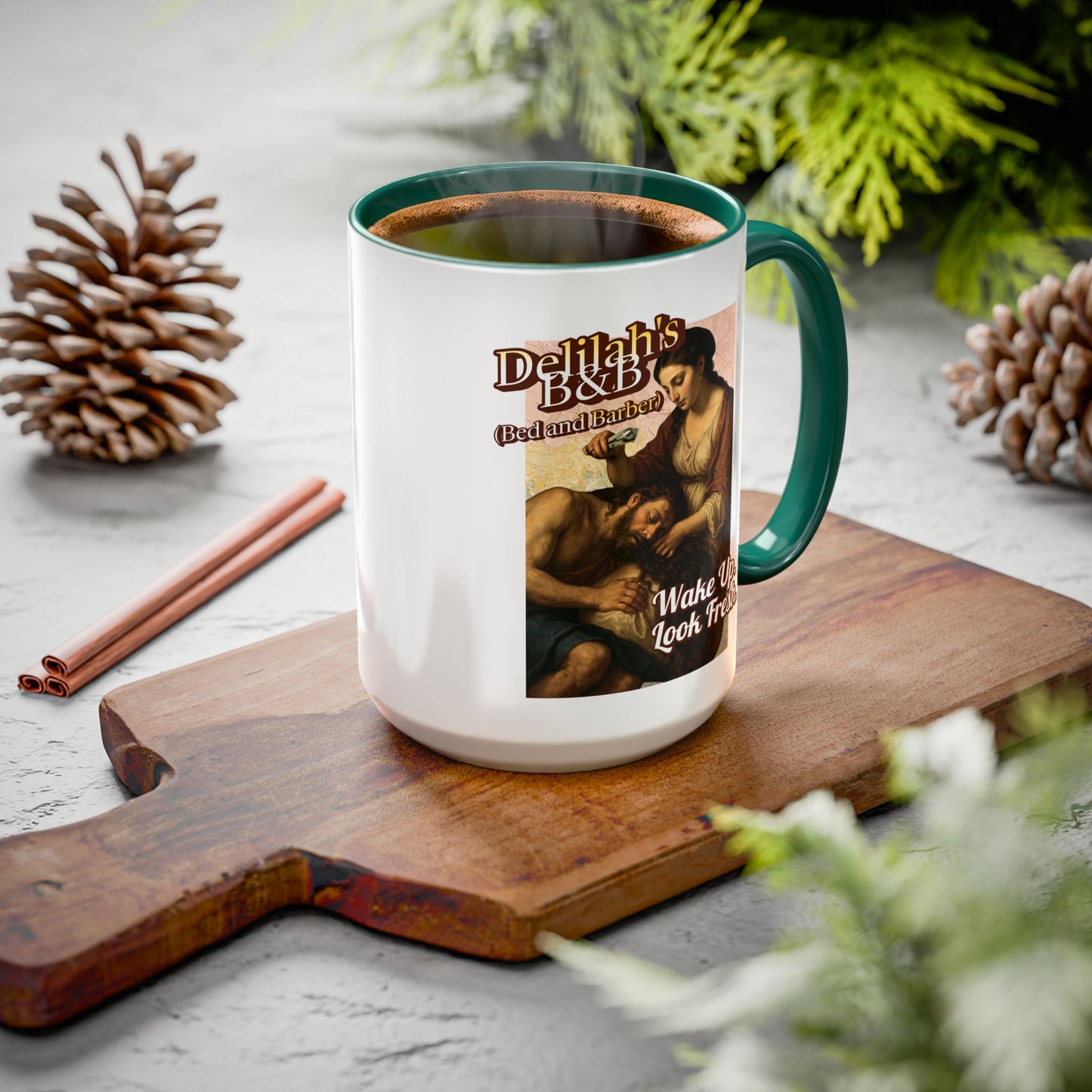 Funny Vintage Sampson Delilah's B&B Coffee Mug Bible Humor