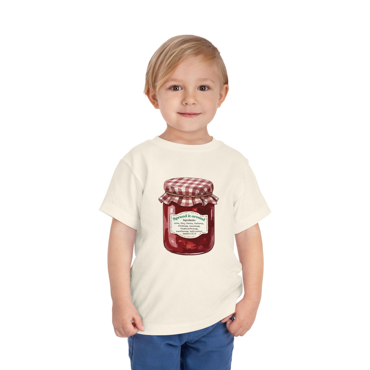 Fruit Of The Spirit "Spread it around" Jam Jar Toddler Tee — Cute Fruit Preserves Graphic Shirt For Bible Kids