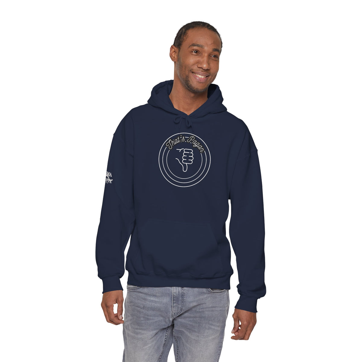 Thar's Pagan Thumbs Down Circle Hoodie — Retro Grunge Anti-Approval Graphic Sweatshirt