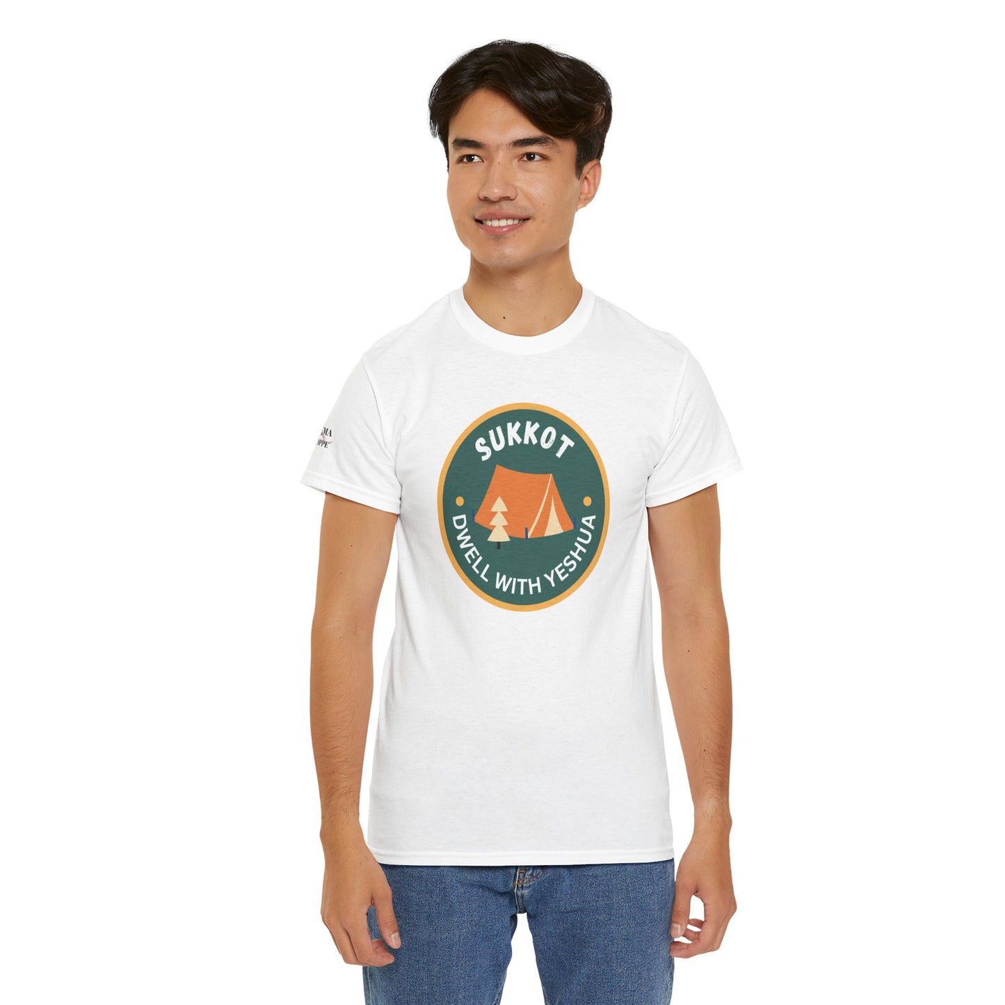 Sukkot Camping Tee — “Dwell With Yeshua” Biblical Feast T‑Shirt