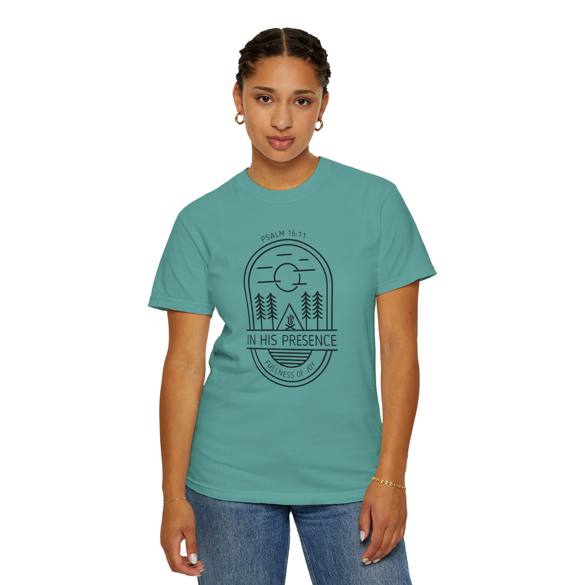 In His Presence T-Shirt — Psalm 16:11 Bible Verse Nature Comfort Colors Cotton Shirt