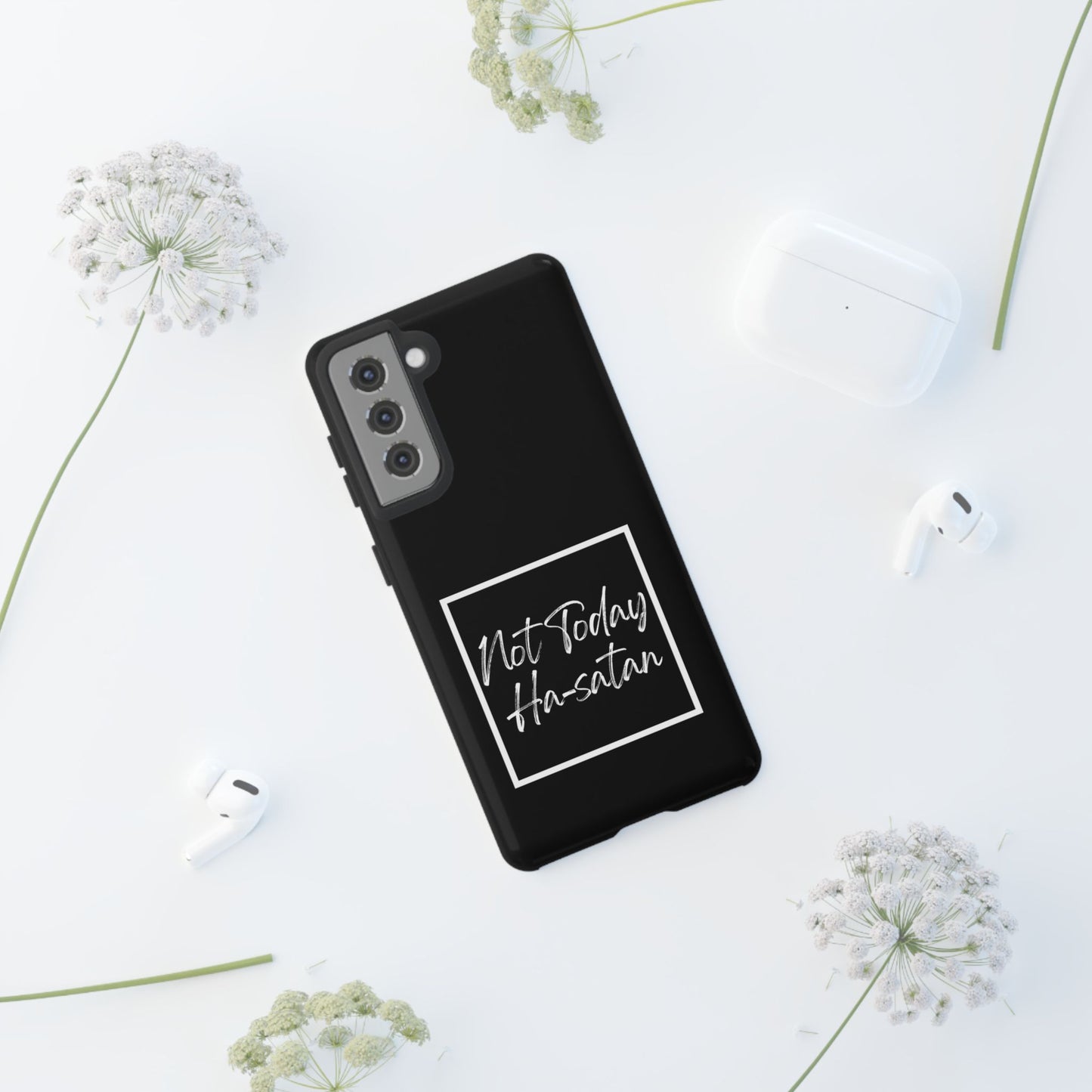 Phone Case- “Not Today Ha-satan” Black Tough Protective Cover Hebrew Humor