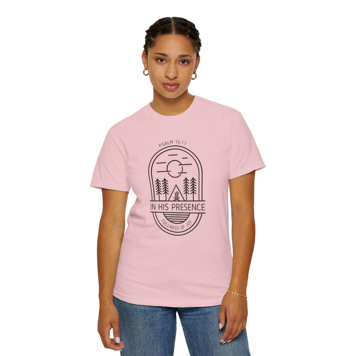 In His Presence T-Shirt — Psalm 16:11 Bible Verse Nature Comfort Colors Cotton Shirt