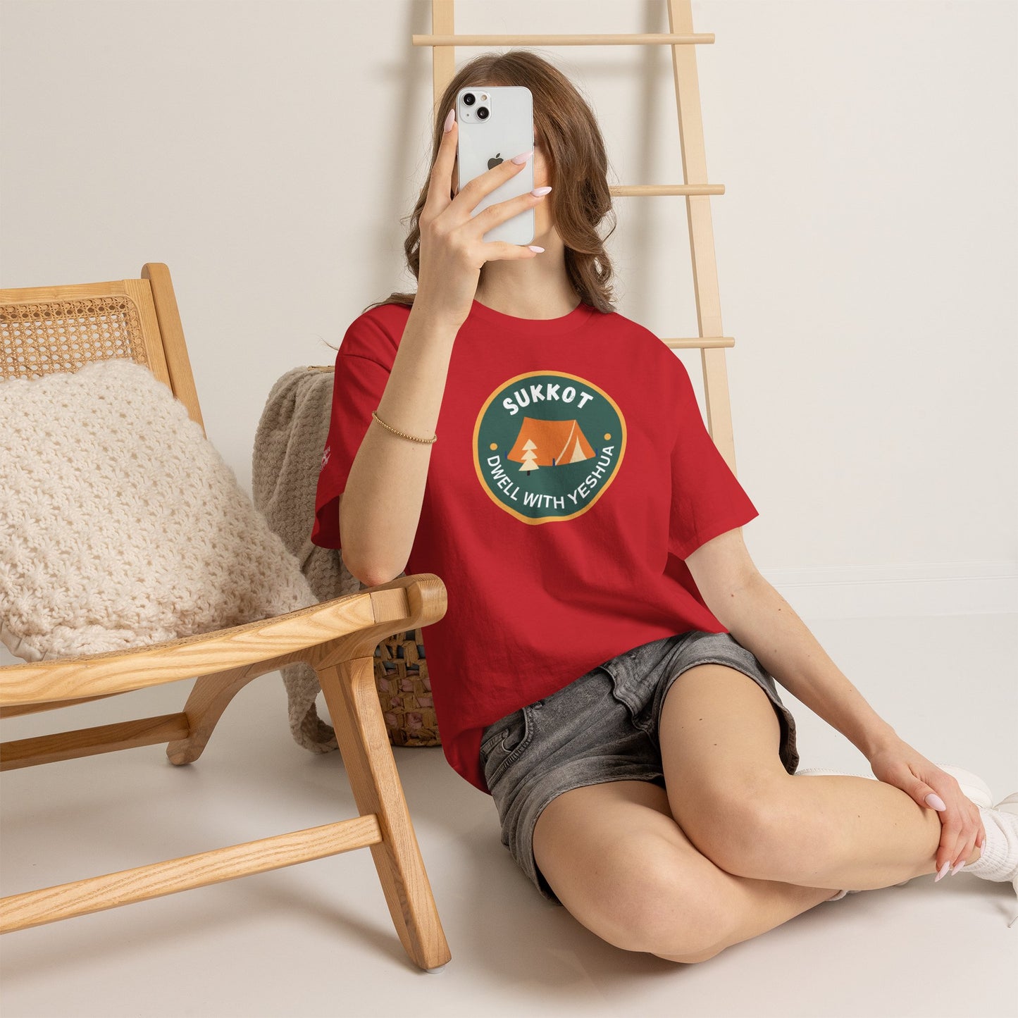 Sukkot Camping Tee — “Dwell With Yeshua” Biblical Feast T‑Shirt