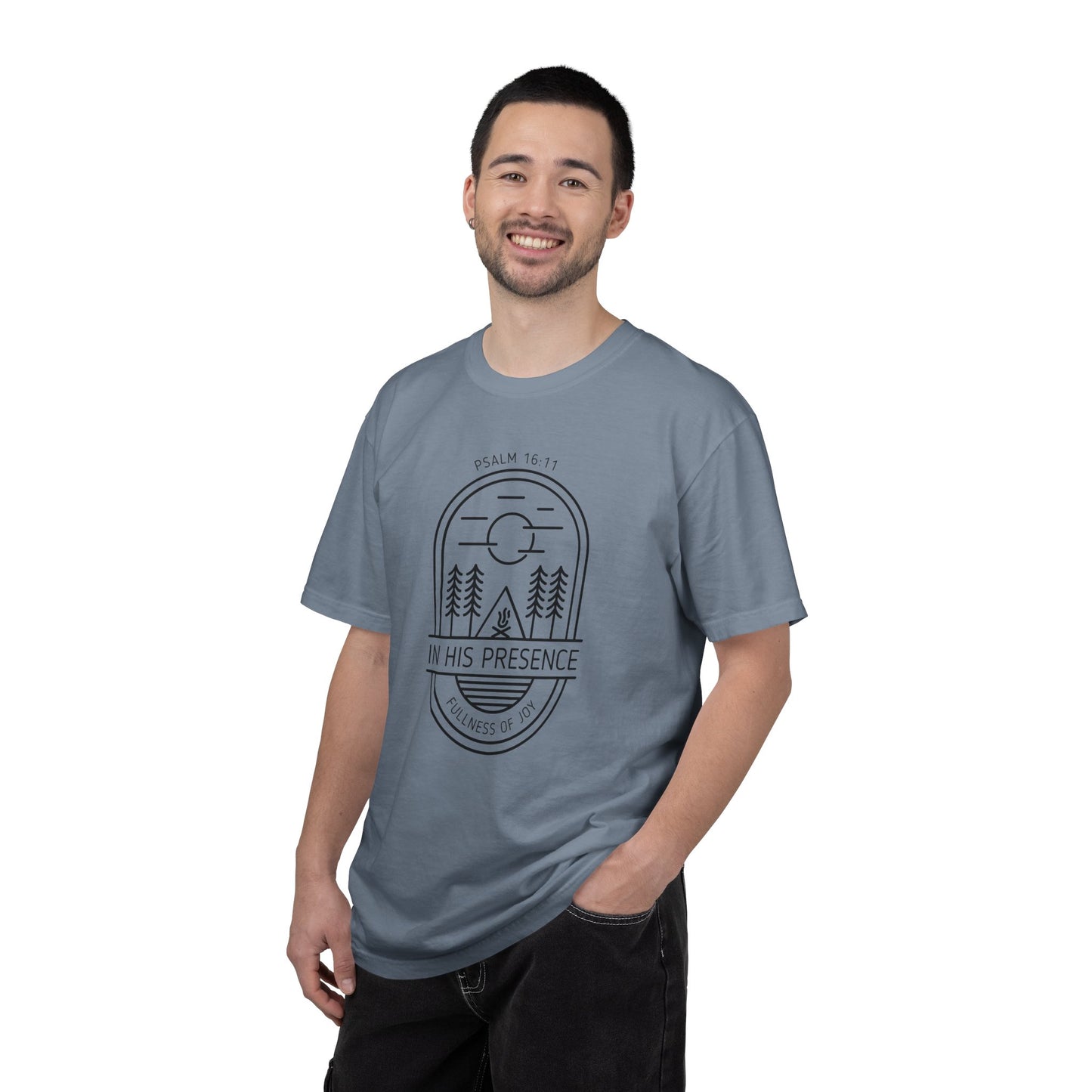 In His Presence T-Shirt — Psalm 16:11 Bible Verse Nature Comfort Colors Cotton Shirt