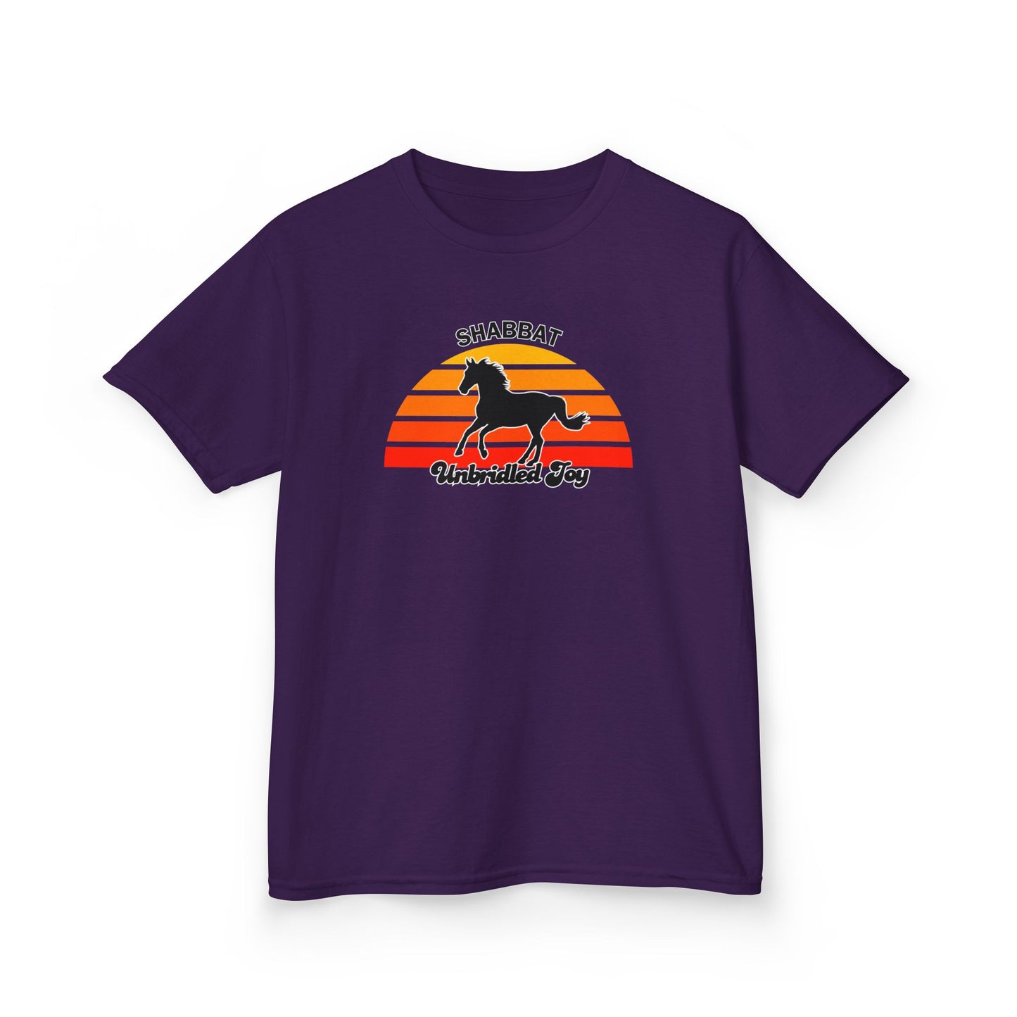 Kids T‑Shirt — 'Shabbat Unbridled Joy' Horse Sunset Graphic