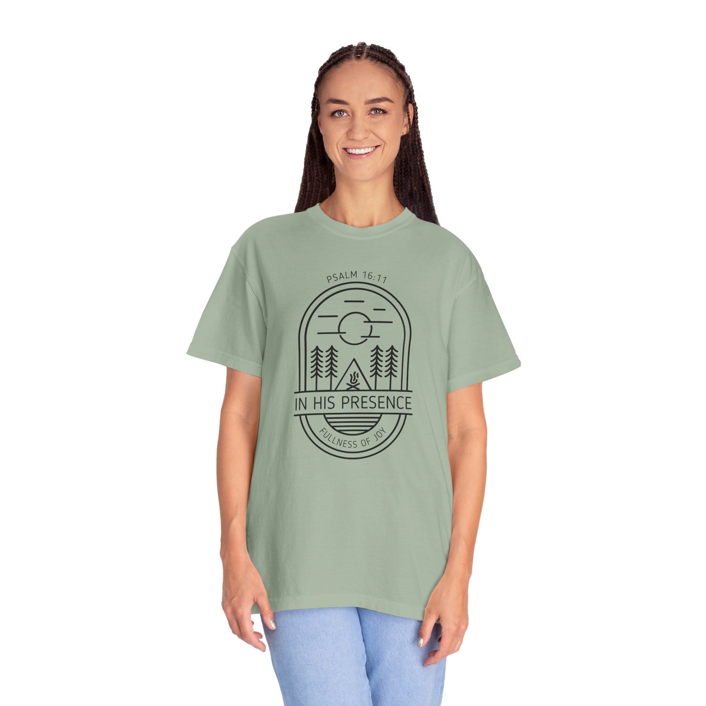In His Presence T-Shirt — Psalm 16:11 Bible Verse Nature Comfort Colors Cotton Shirt