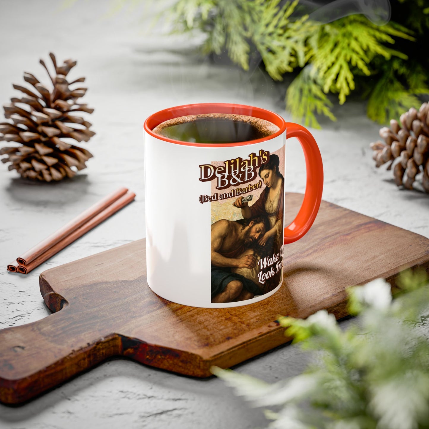 Funny Vintage Sampson Delilah's B&B Coffee Mug Bible Humor