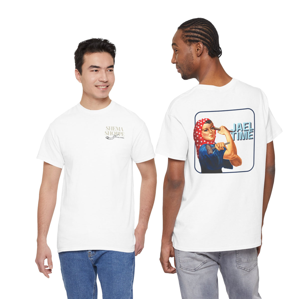 'Jael Time' Humorous Bible Story T-Shirt with Tent Peg and Hammer Design Cotton Tee