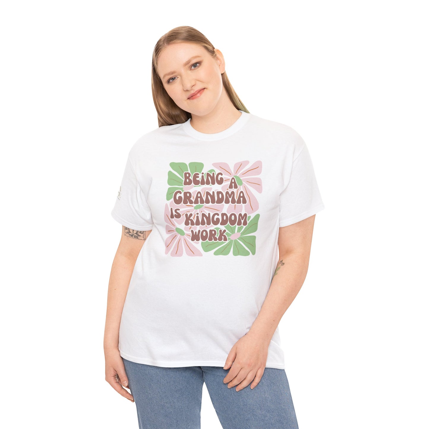 Being A Grandma Is Kingdom Work T-Shirt — Floral Retro Grandmother Appreciation Gift