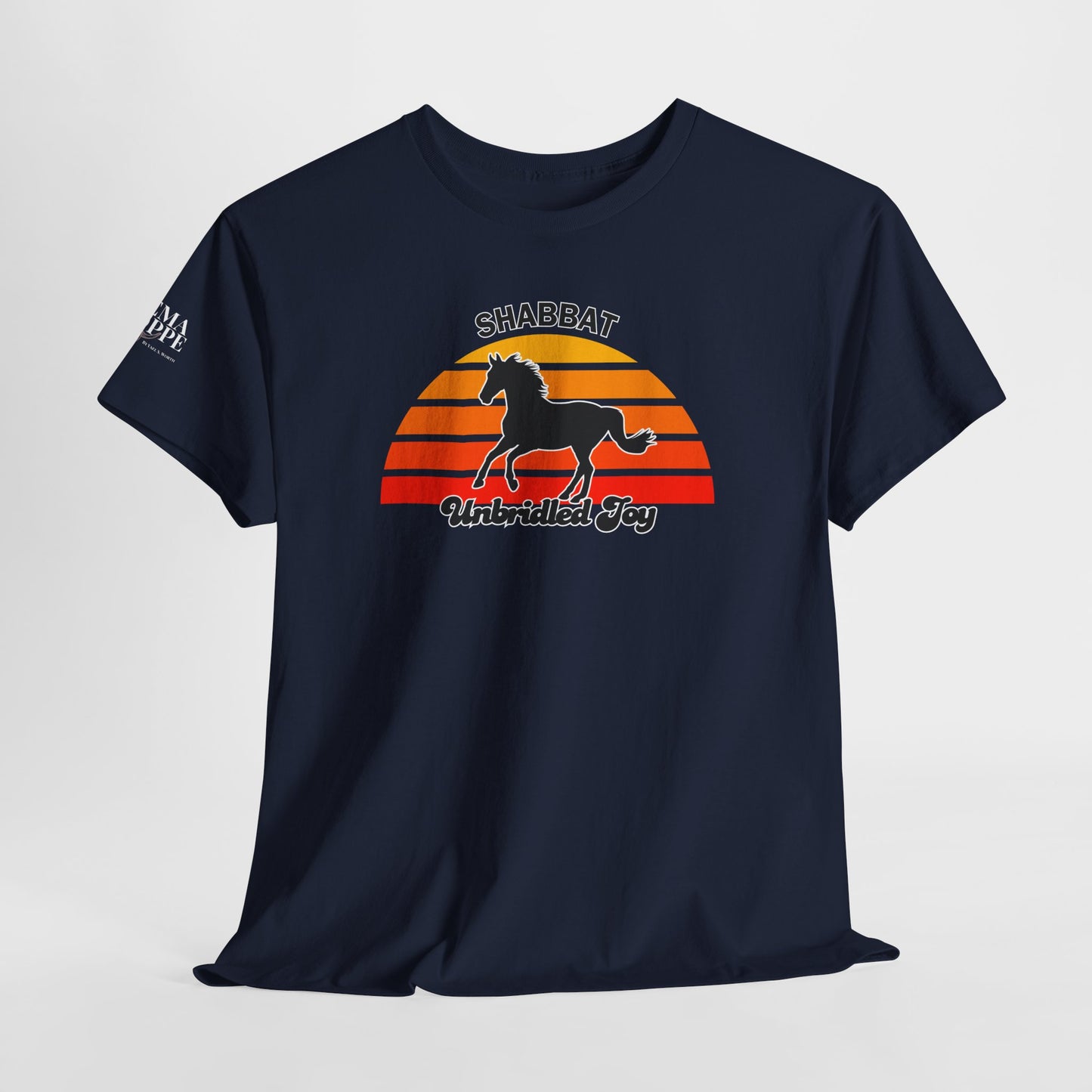 Shabbat Unbridled Joy Tee — Retro Horse Sabbath Sunset T‑Shirt