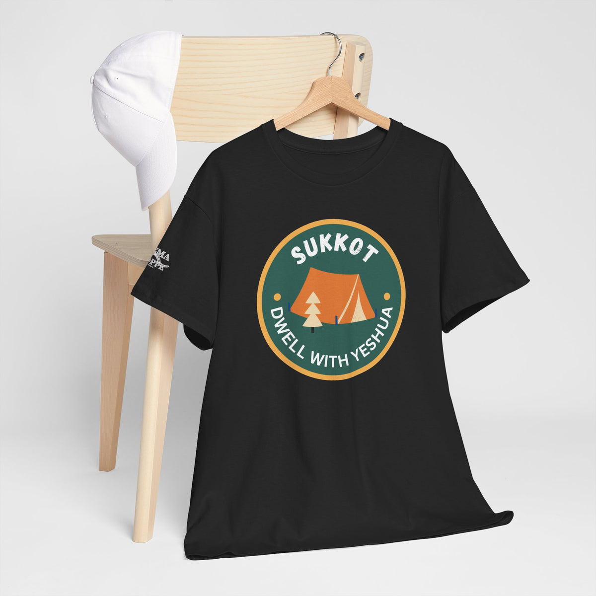 Sukkot Camping Tee — “Dwell With Yeshua” Biblical Feast T‑Shirt