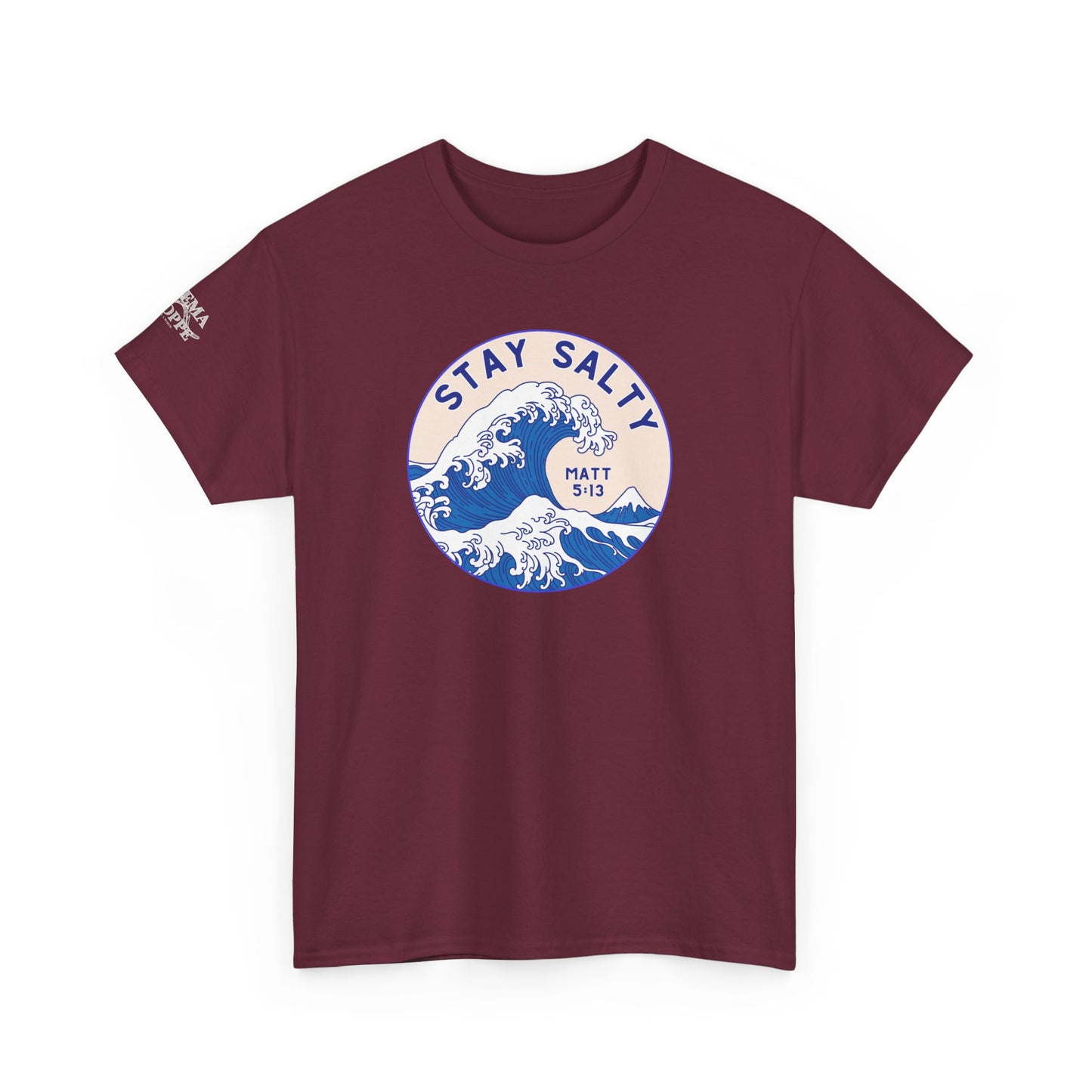 Stay Salty Surf T-Shirt — Coastal Wave Graphic with Matthew 5:13 (Hokusai-Inspired)
