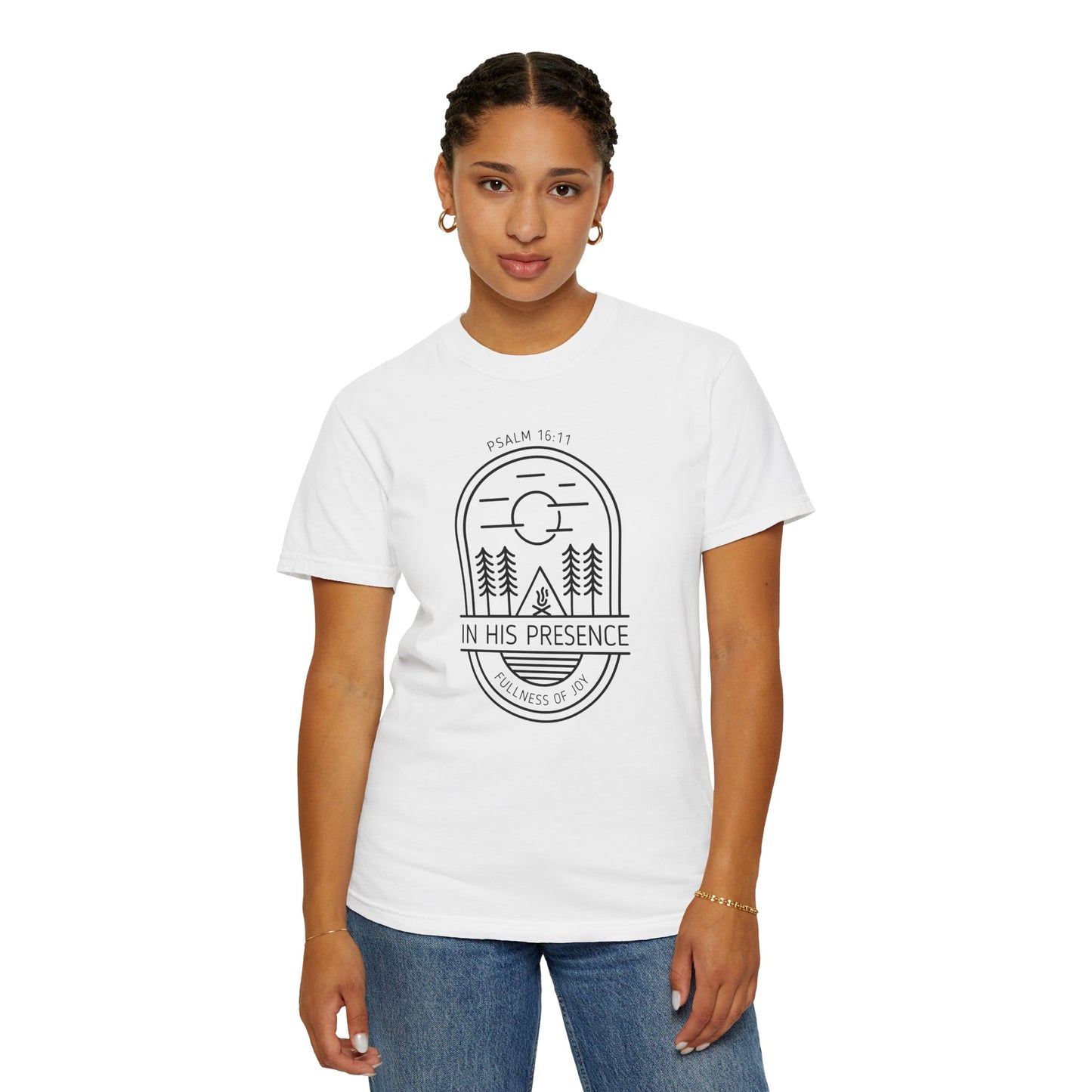 In His Presence T-Shirt — Psalm 16:11 Bible Verse Nature Comfort Colors Cotton Shirt