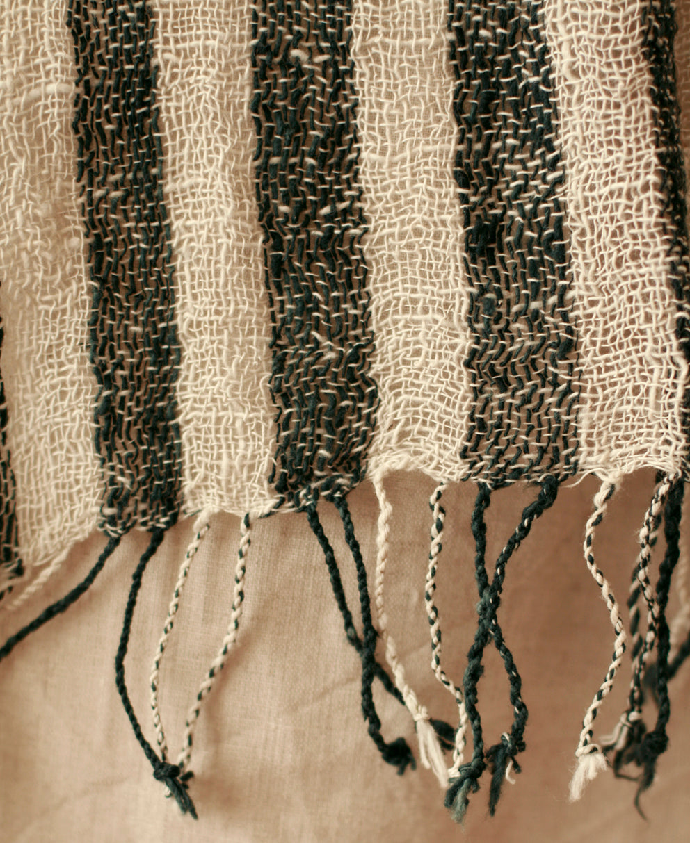Hand-loomed Raw Cotton Scarf, in Black