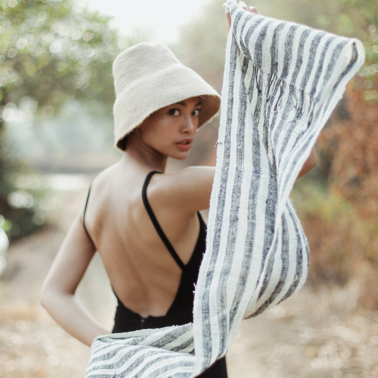 Hand-loomed Raw Cotton Scarf, in Black
