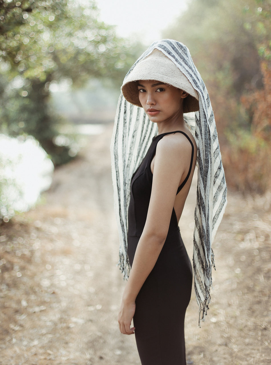Hand-loomed Raw Cotton Scarf, in Black
