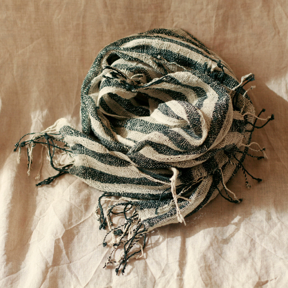 Hand-loomed Raw Cotton Scarf, in Black