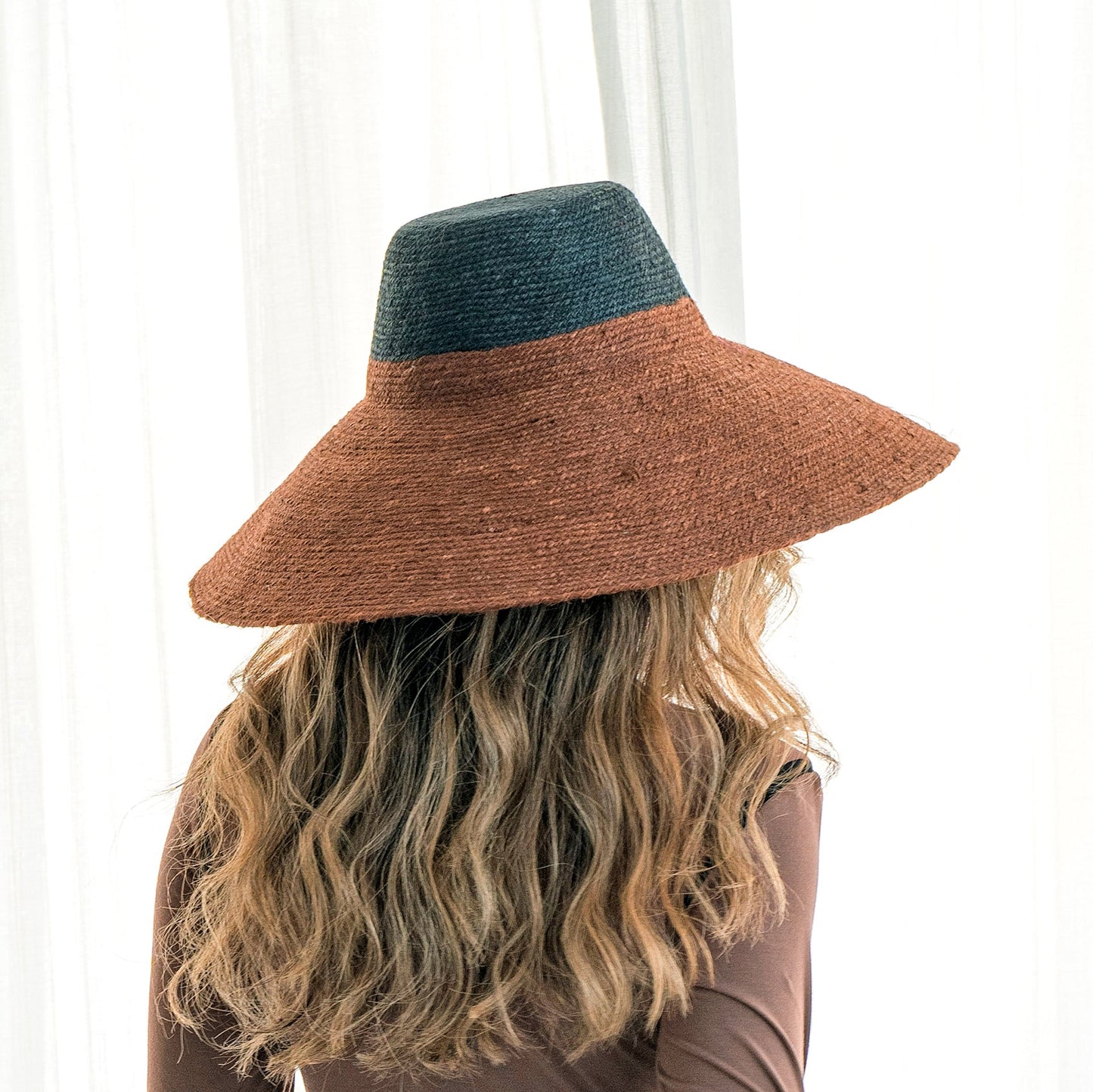 Jute Handwoven Straw Hat in Burnt Sienna & Black