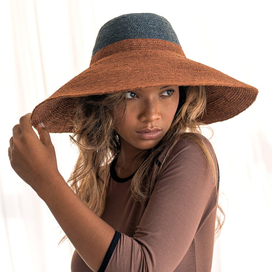 Jute Handwoven Straw Hat in Burnt Sienna & Black